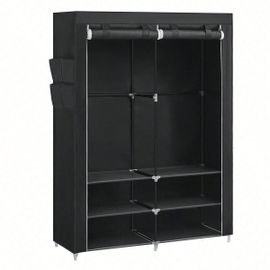 Armoire Chambre en tissu, 45 x 127 x 176 cm cm, 2 compartiments de suspension, abvec Étagères, 4 Pochettes, Noir
