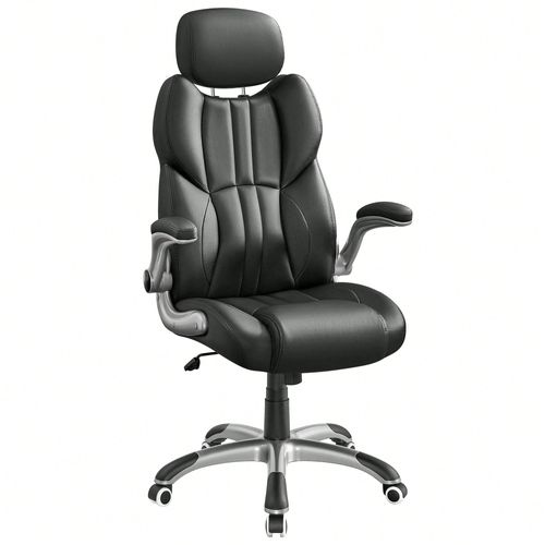 Siège De Bureau Pivotant, Fauteuil Ergonomique, Avec Accoudoirs Pliables, Piètement En Étoile En Nylon, Charge Maximale 150 Kg, Noir