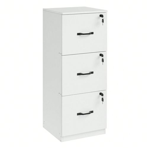 Caisson De Bureau À 3 Tiroirs, Support D'imprimante, 3 Tiroirs Verrouillables, Rail De Suspension Réglable, Pour Dossiers A4, Blanc Nuage