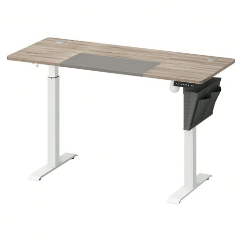 Bureau Assis Debout Électrique, 60 X 140 X (72-120) Cm, Table Réglable En Hauteur, Blanc Pur Et Gris Tourterelle