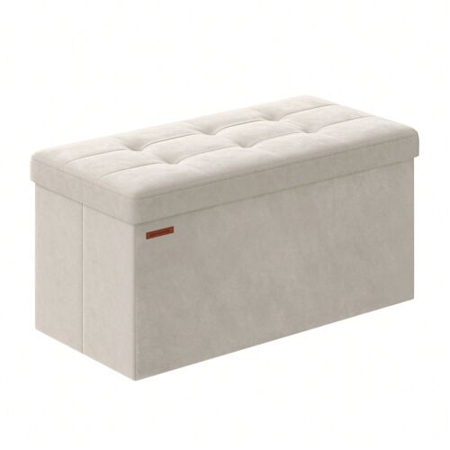 Banc De Rangement, Pouf Pliable, 38 X 76 X 38 Cm, Coffre De Rangement, Charge Jusqu'à 300 Kg, Pour Salon, Chambre, Entrée, Blanc Crème