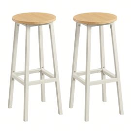 Tabouret De Bar, Lot De 2, Siège Haut, Cadre Métallique, Montage Facile, Hauteur 74 Cm, Pour Cuisine, Salon, Salle À Manger, Doré Chêne Et Blanc