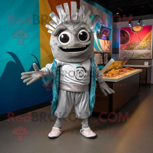 Mascotte Redbrokoly De Personnage De Tacos Argenté Habillé D'un Pantacourt Et De Bracelets