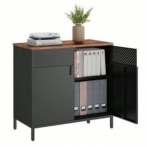 Buffet, Double Porte Aimantée, 80 X 40 X 76 Cm, Avec Étagère Réglable