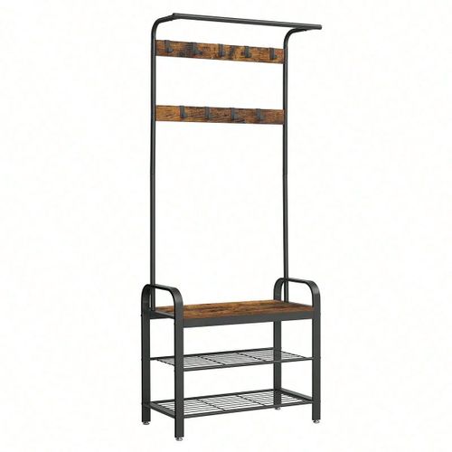 Portemanteau, meuble d'entrée avec Étagère à chaussures, 72 x 33,7 x 183 cm
