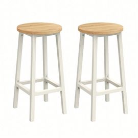 Tabouret De Bar, Lot De 2, Chaise De Cuisine, Siège Haut, Cadre En Métal, Avec Repose-Pieds, Beige Chêne Et Blanc Classique