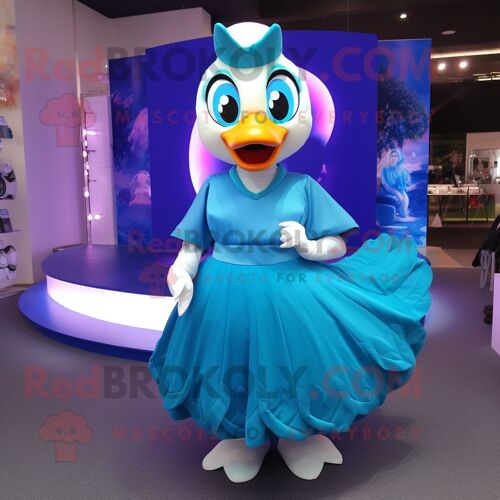 Personnage De Costume De Mascotte Redbrokoly Cyan Swan Habillé D'une Jupe Circulaire Et De Bandeaux