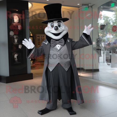 Personnage De Costume De Mascotte Redbrokoly De Magicien Gris Habillé D'un Smoking Et De Bérets