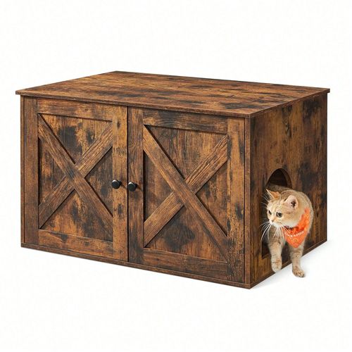 Maison De Toilette Pour Chats, Marron Rustique