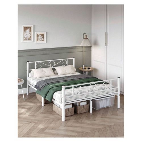 Lit Double 190 x 140 cm, en métal, pour petits Espaces, Chambre d'amis, Chambre Ado, Blanc