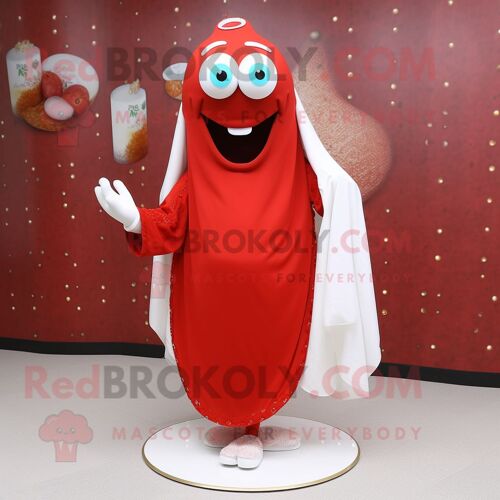 Personnage De Costume De Mascotte Redbrokoly De Shakshuka Rouge Habillé D'une Robe De Mariée Et De Lacets De Chaussures