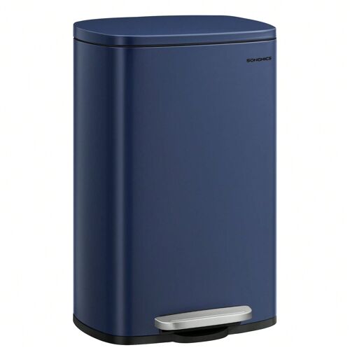 Poubelle Cuisine 50L, Poubelle Bureau, Fermeture en douceur, avec pédale, en acier, Seau Intérieur, Bleu