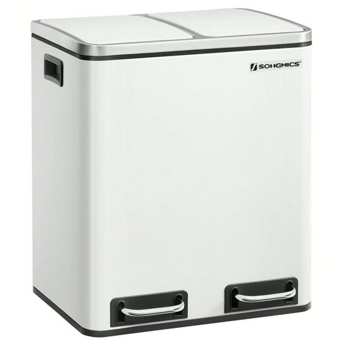 Poubelle Tri Sélectif 2 Bacs, 2 X 15l, Poubelle Double, 2 compartiments, Blanc