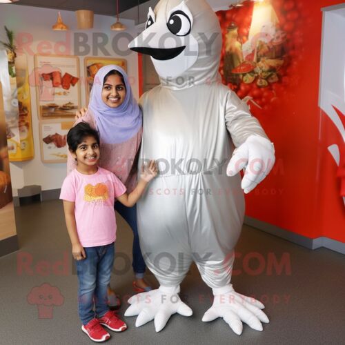 Costume De Mascotte Redbrokoly De Poulet Tandoori Argenté Habillé D'un Jean Mom Et De Colliers