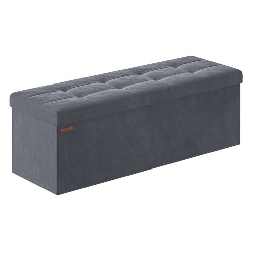Banc De Rangement, Pouf En Velours, Avec Couvercle, Avec 2 Boîtes, Séparateur Amovible, 38 X 110 X 38 Cm, Gris Ardoise