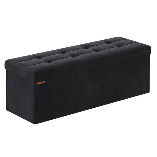 Banc De Rangement, Pouf En Velours, Avec Couvercle, Avec 2 Boîtes, Séparateur Amovible, 38 X 110 X 38 Cm, Noir D'encre