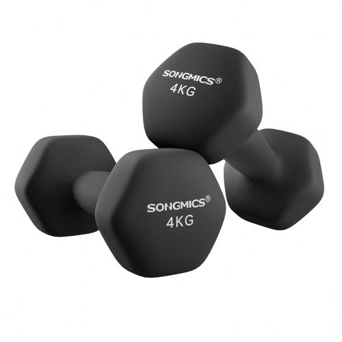Lot De 2 Haltères, 2 X 4 Kg, Haltères Hexagonaux Avec Surface En Vinyle, Pour Exercice, Entraînement, Pour Salle De Sport, Domicile, Noir