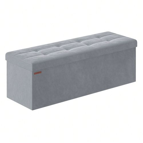 Banc De Rangement, Pouf En Velours, Avec Couvercle, Avec 2 Boîtes, Séparateur Amovible, 38 X 110 X 38 Cm, Gris Tourterelle