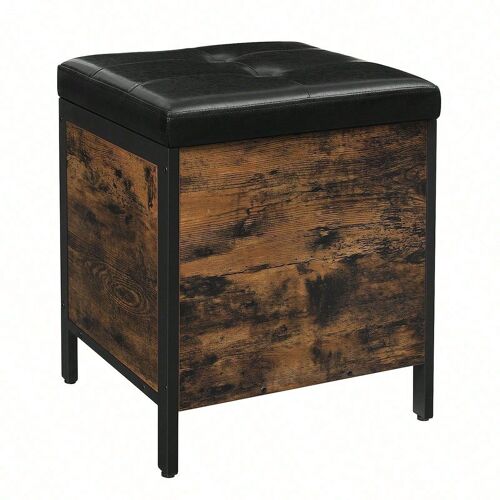 Banc avec coffre de rangement, Surface en pu, Style Industriel, Marron Rustique et Noir