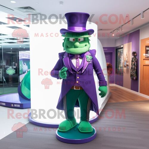 Personnage De Costume De Mascotte Redbrokoly De Chapeau De Lutin Violet Habillé D'un Blazer Et De Ceintures