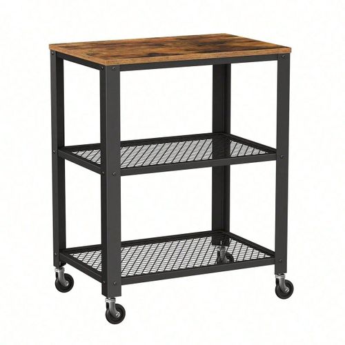 Chariot de service avec plateau en bois, Roues, 60 X 40 X 77,8 cm, Vintage