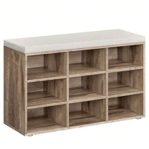 Banc À Chaussures, Assise Rembourrée Et 9 Compartiments, Étagère Porte-Chaussures, Capacité De Charge 136 Kg, Marron Camel