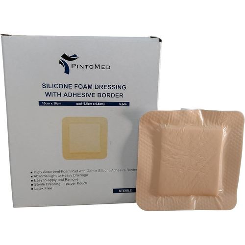 Sterile Silicone Dressing With Adhesive Edge 10 Cm X 10 Cm (Pad Pad 6.5 Cm X 6.5 Cm) Box Of 5 Dressings Absorbent For The Treatment Of Chronic And Acute Wounds.