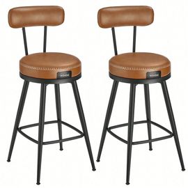 Tabouret De Bar, Lot De 2, Siège Rembourré, Pu Avec Coutures, Style Moderne Mi-Siècle, Hauteur 65 Cm, Marron Caramel