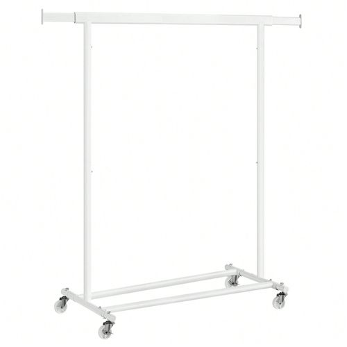 Portant À Vêtements Avec Roulettes, Tringle Extensible Pour Charge Lourde, Capacité De Charge 90 Kg, Blanc Classique