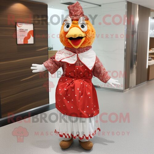 Personnage De Costume De Mascotte Redbrokoly De Poulet Frit Habillé D'une Robe Taille Empire Et D'écharpes