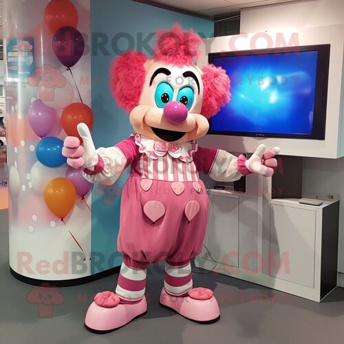 Personnage De Costume De Mascotte Redbrokoly De Clown Rose Habillé D'un T-Shirt Henley Et De Ceintures De Smoking