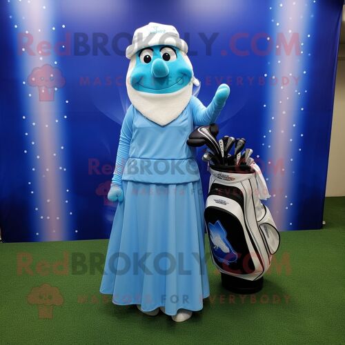 Personnage De Costume De Mascotte Redbrokoly De Sac De Golf Bleu Ciel Habillé D'une Jupe Longue Et De Châles