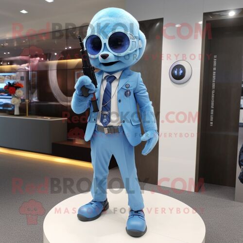 Personnage De Costume De Mascotte Redbrokoly De Tireur D'élite Bleu Ciel Habillé D'un Pantalon De Costume Et De Montres Numériques