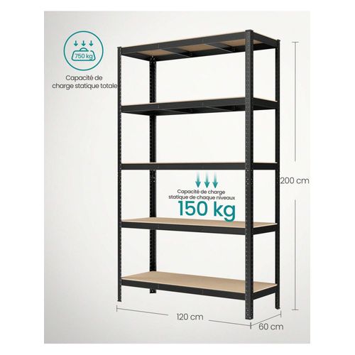 Étagère Charge Lourde À 5 Niveaux, Meuble De Rangement En Acier - Noir