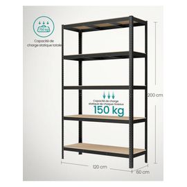 Étagère Charge Lourde À 5 Niveaux, Meuble De Rangement En Acier - Noir