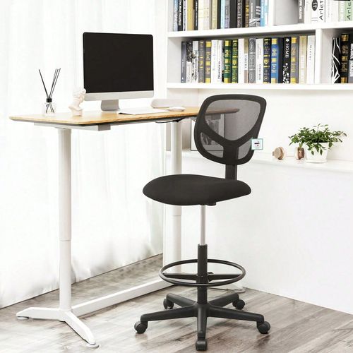 Tabouret Avec Repose-Pieds Circulaire, Hauteur Réglable, Siège Ergonomique Rotatif, Charge Maximale 120 Kg, Noir