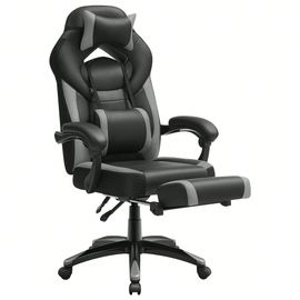 Fauteuil Gamer Ergonomique, Avec Repose-Pieds Télescopique, Appui-Tête Réglable, Capacité De Charge 150 Kg, Gris Et Noir