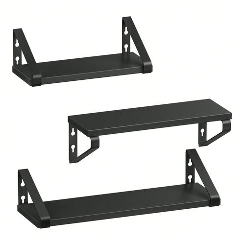 Étagère Murale, Lot De 3, 2 Façons De Montage, Étagère De Rangement Suspendue, Pour Salon, Cuisine, Bureau, Salle De Bain, Noir D'encre Et Noir Mat