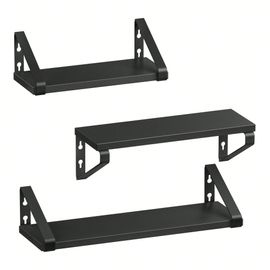 Étagère Murale, Lot de 3, 2 Façons de montage, Étagère de rangement Suspendue, pour salon, Cuisine, Bureau, Salle de bain, Noir d'encre et Noir Mat
