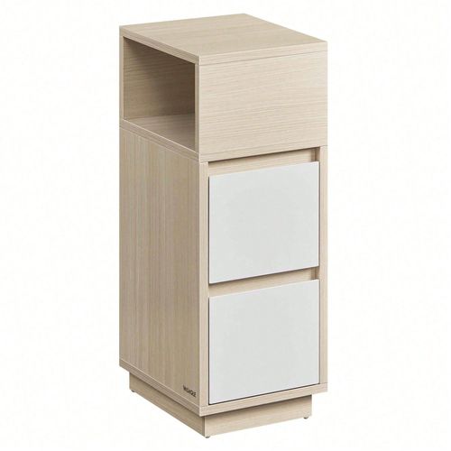 Table De Chevet Étroite, Table D'appoint Avec 2 Tiroirs Et Compartiment Ouvert, Montage À Gauche Ou À Droite, Beige Naturel Et Blanc Nuage