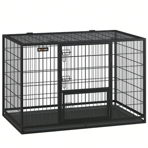Cage Pour Chien Lourd, 122 X 74,5 X 80,5 Cm, Pour Chiens De Taille Grande Et Moyenne, Double Porte Amovible, Xxl, Noir