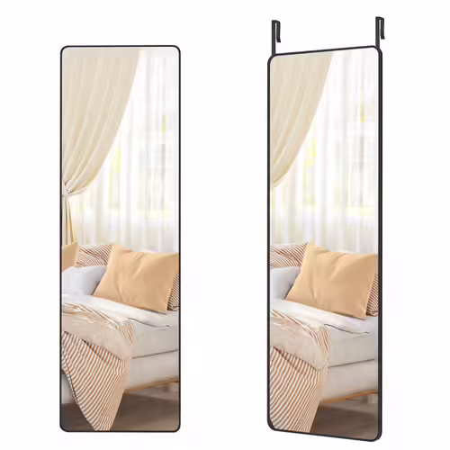 Miroir Intégral Suspendu, 120 x 40 cm, Miroir Rectangulaire, Cadre en alliage d'aluminium, Verre Trempé, pour chambre, Salon, Dressing, Noir d'encre