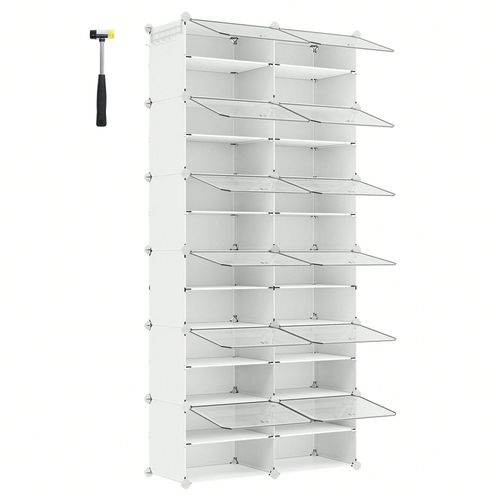 Étagère À Chaussures 12 Compartiments, Étagère De Rangement Modulable, Compartiment De 30 X 40 X 30 Cm, Avec Porte, Cadre En Acier, Panneaux En Plasti