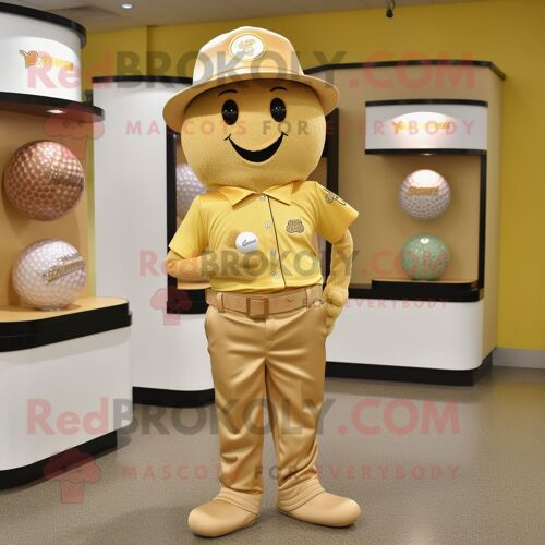 Personnage De Costume De Mascotte Redbrokoly De Balle De Golf Dorée Habillé D'un Jegging Et D'épingles À Chapeau