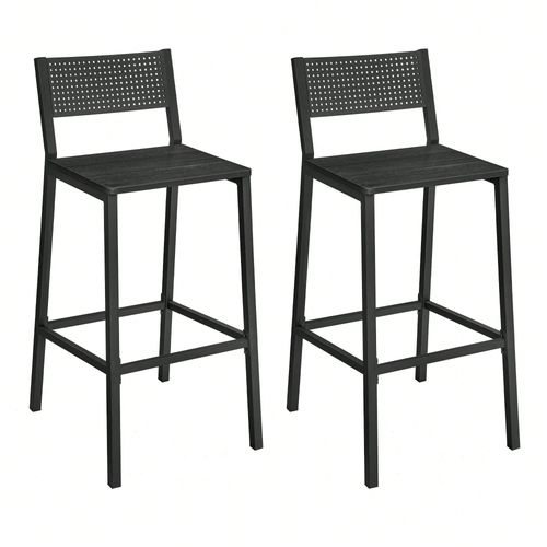 Tabourets De Bar, Lot De 2, Sièges Cuisine, Salle À Manger, Bureau, Style Industriel, Gris Anthracite Et Noir