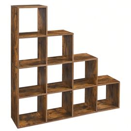 Étagère Escalier, Meuble De Rangement, 10 Compartiments, Bibliothèque, Marron Rustique Par Songmics
