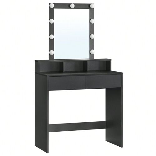 Coiffeuse, Miroir Led, 2 Tiroirs Et 3 Compartiments, Style Moderne, 80 X 40 X 145 Cm, Noir