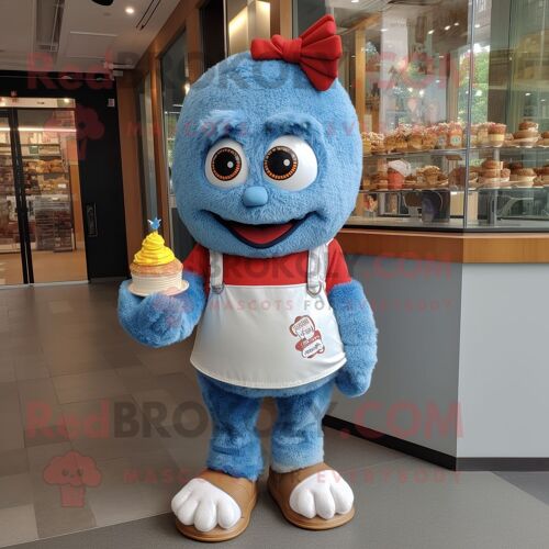 Personnage De Costume De Mascotte Redbrokoly Cupcake Bleu Ciel Habillé D'un Short En Jean Et De Montres Bracelet