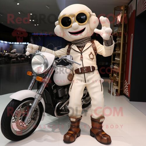 Personnage De Costume De Mascotte Redbrokoly De Prune Crème Habillé D'une Veste De Motard Et De Bracelets De Cheville