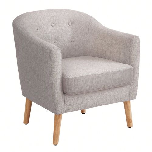 Fauteuil En Tissu, Siège Avec Assise Rembourré, Pieds En Bois Massif, Beige
